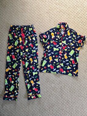Pillow Talk 2 Piece Pajamas Sleepwear Set, Cocktails Drinks, Women's Small